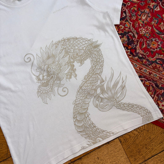 Vintage Dragon White Hong Kong Graphic T-Shirt - L