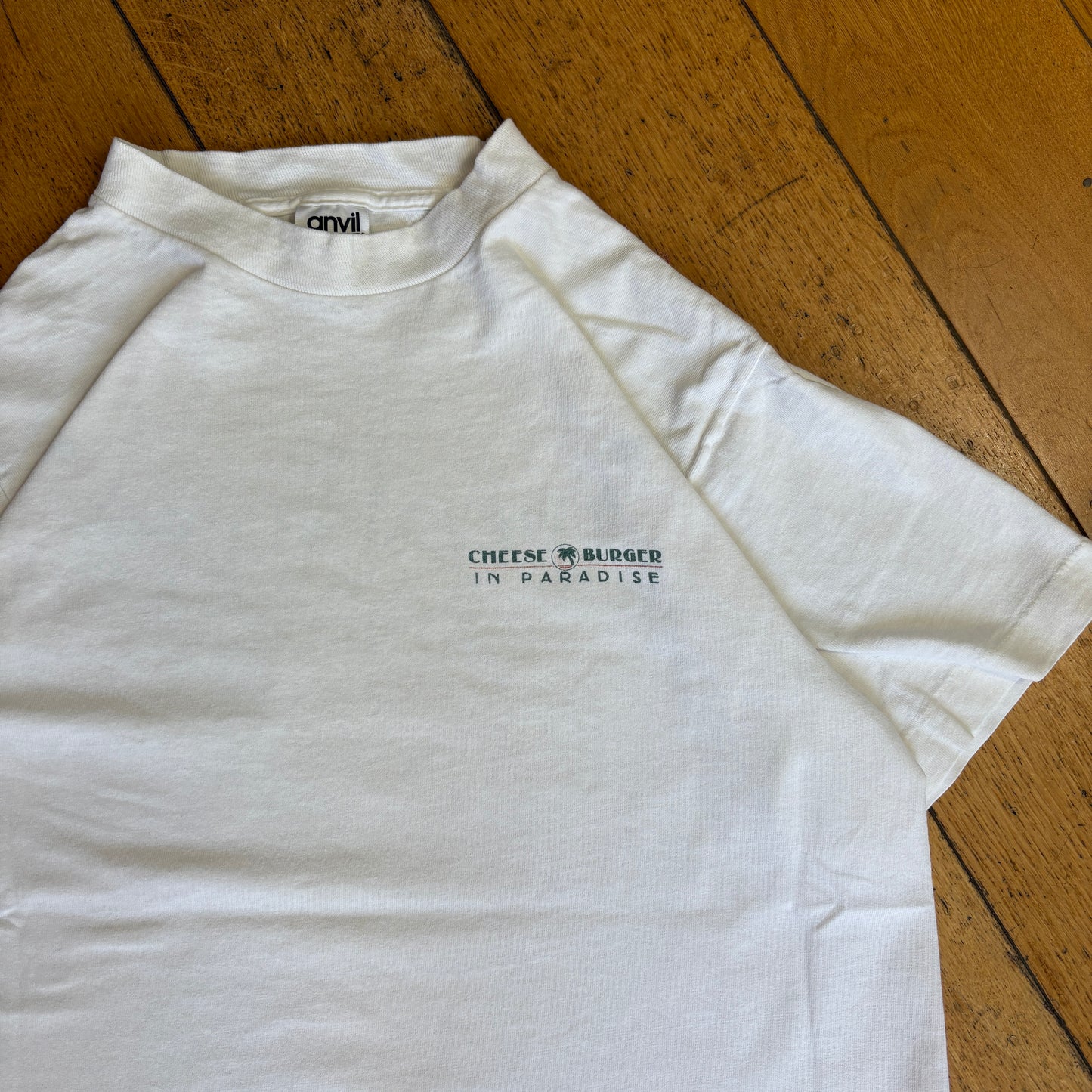 Vintage 90s Cheeseburger in Paradise White Single Stitch Graphic T-Shirt - XS