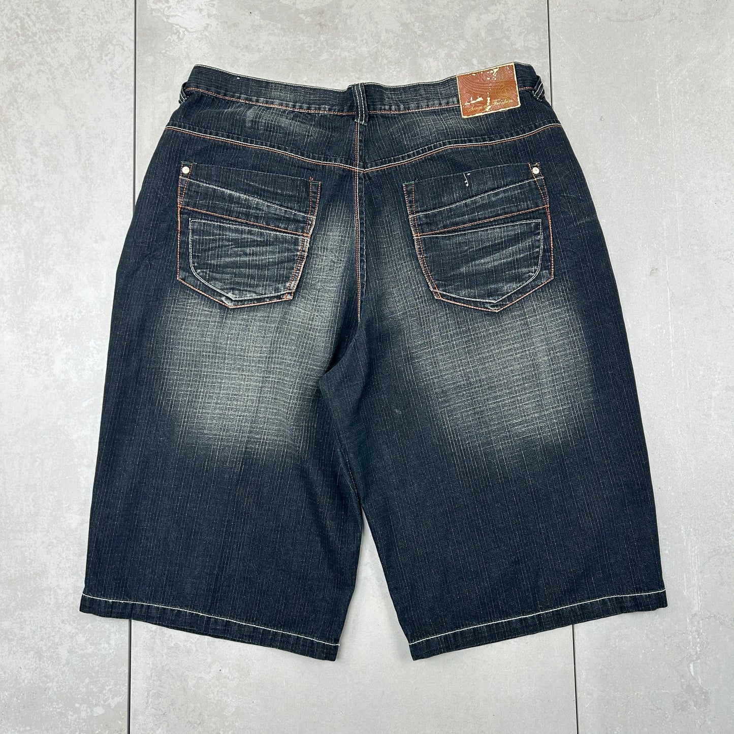 Vintage Embroidered Hip Hop Baggy Navy Shorts Jorts - 42