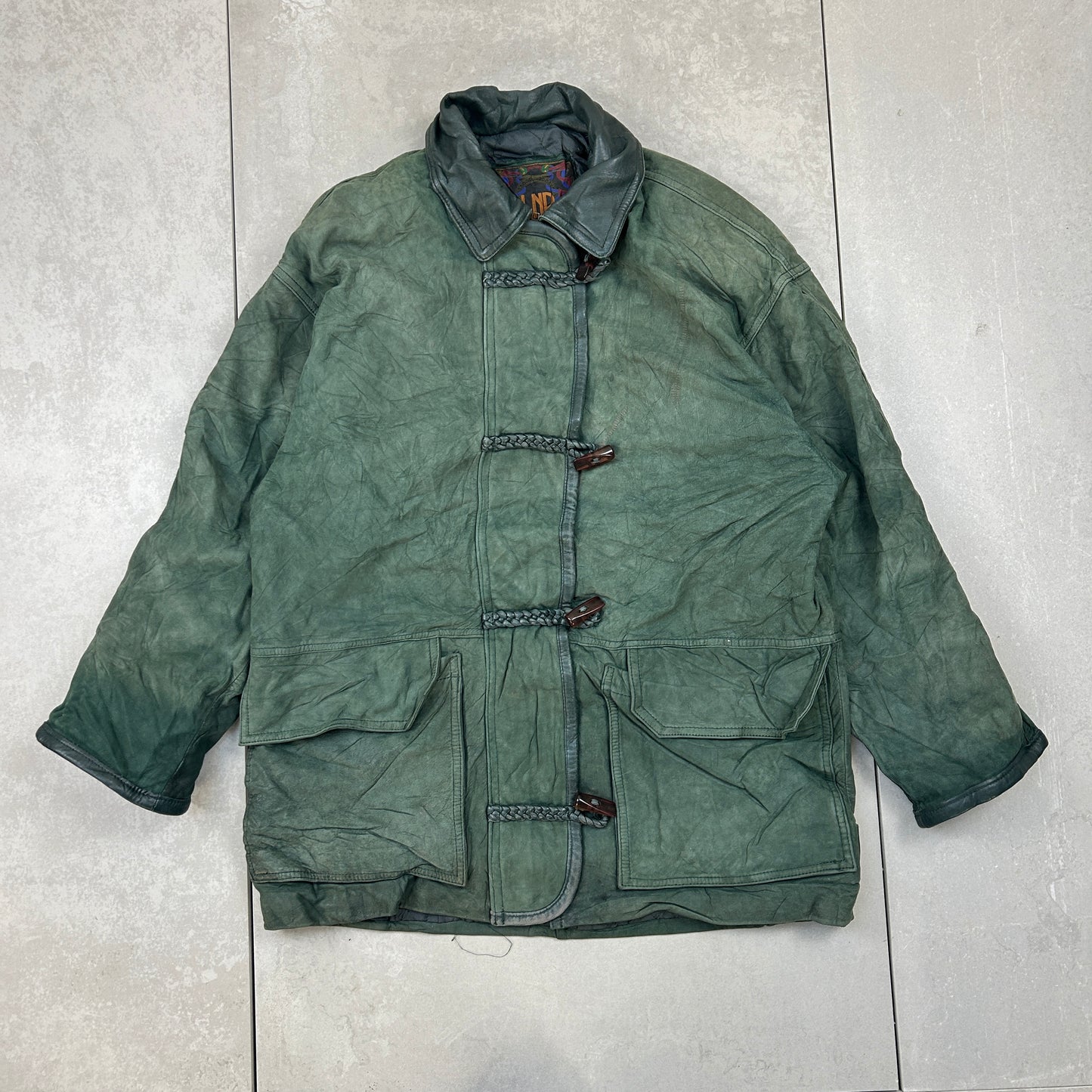 Vintage Chore Jacket Green Genuine Leather Jacket - L
