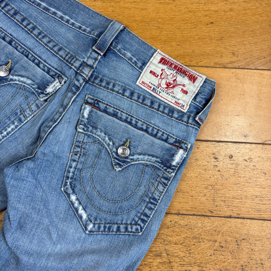 Vintage True Religion Blue Embroidered Y2K Shorts Jorts - 29