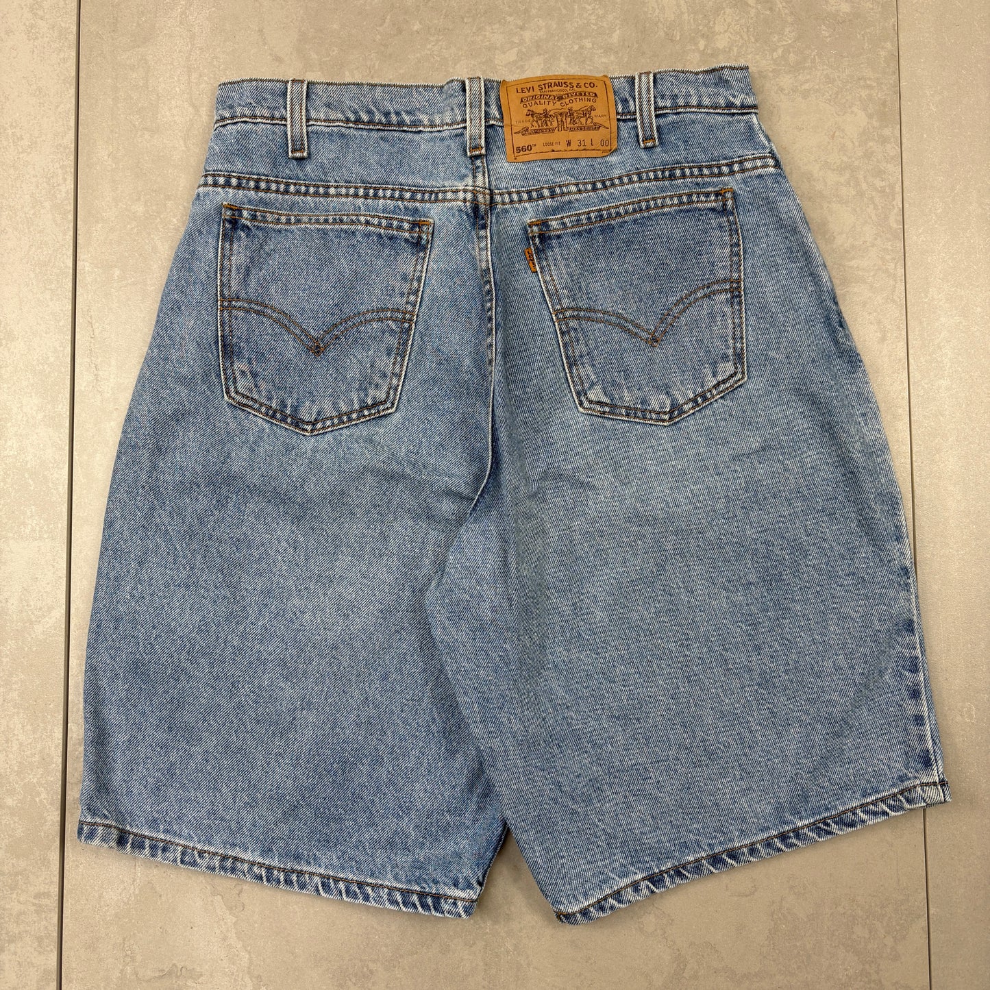 Vintage Levis 560 Orange Tab Blue Baggy Denim Shorts - 31