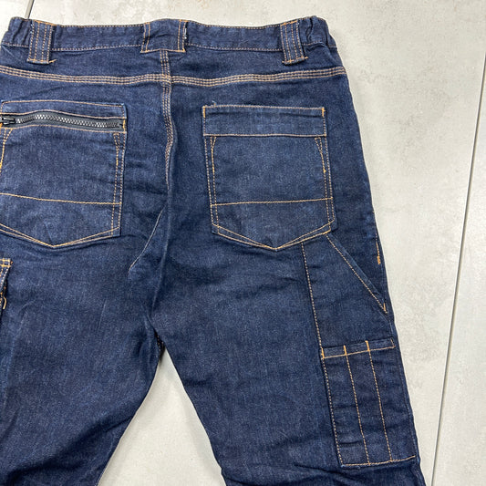 Vintage Embroidered Hip Hop Cargo Blue Jeans - 34