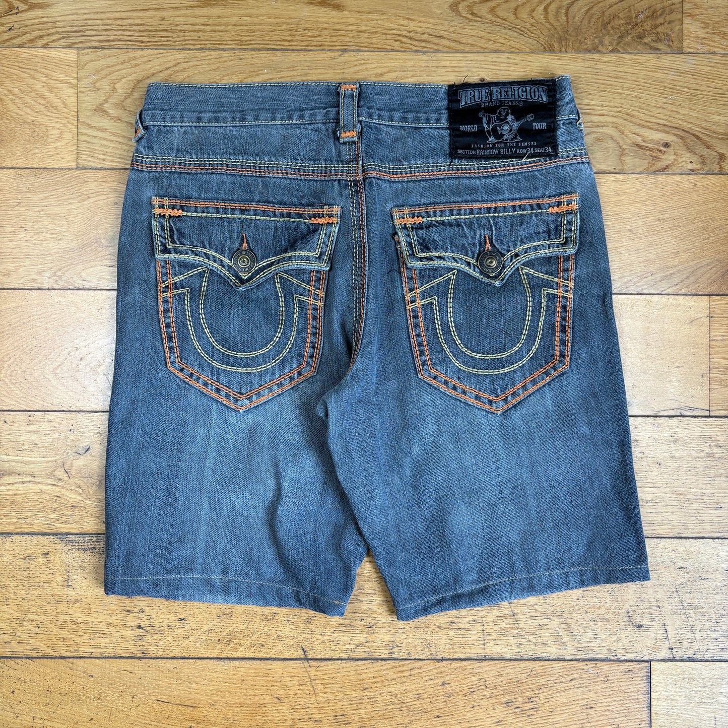 Vintage True Religion Blue Grey Baggy Embroidered Y2K Shorts Jorts - 34
