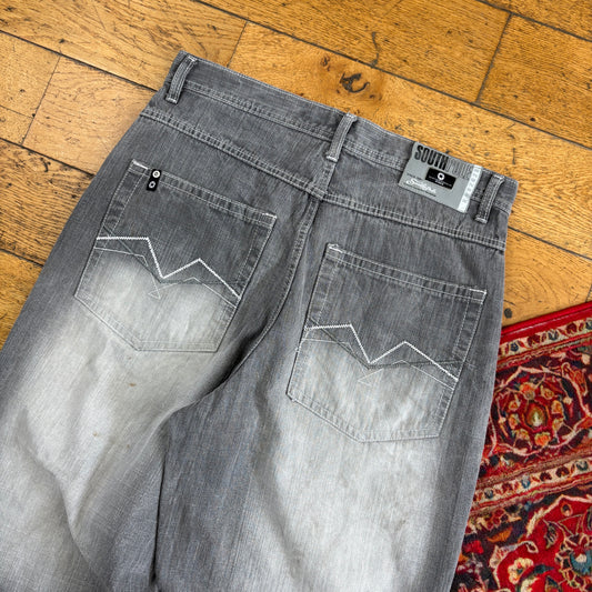 Vintage Southpole Grey Embroidered Y2K Hip Hop Baggy Jeans - 34
