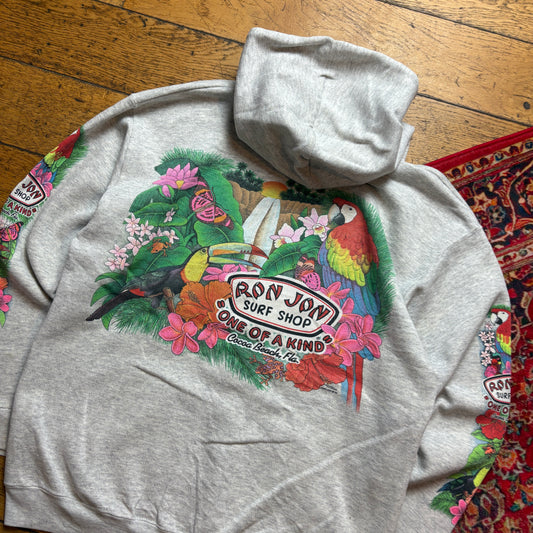 Vintage 1992 Ron Jon Surfwear Grey Zip Hoodie Sweatshirt - M