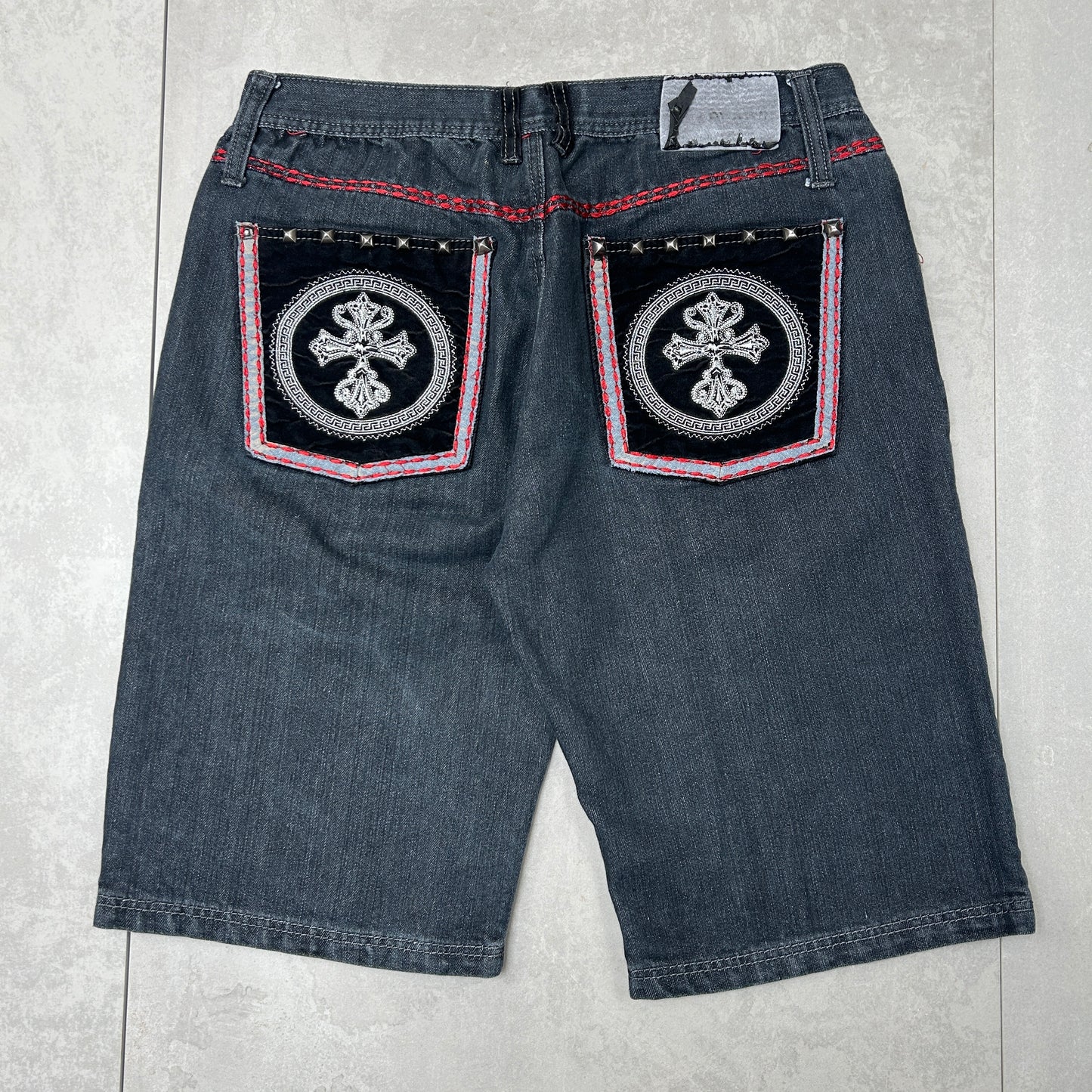 Vintage Embroidered Hip Hop Baggy Black Shorts Jorts - 34