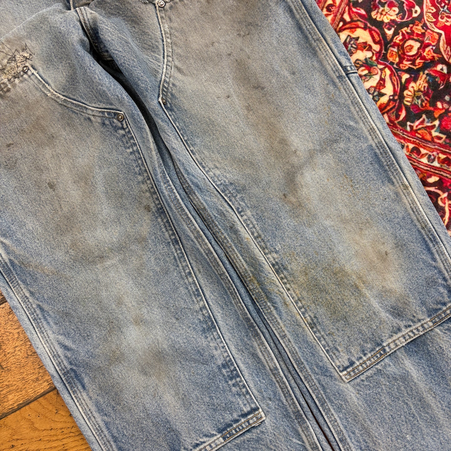 Vintage Carhartt Blue Double Knee Workwear Carpenter Baggy Jeans - 32