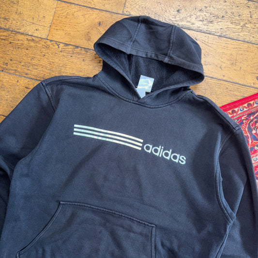 Vintage Adidas Y2K Black Hoodie Embroidered Sweatshirt - L