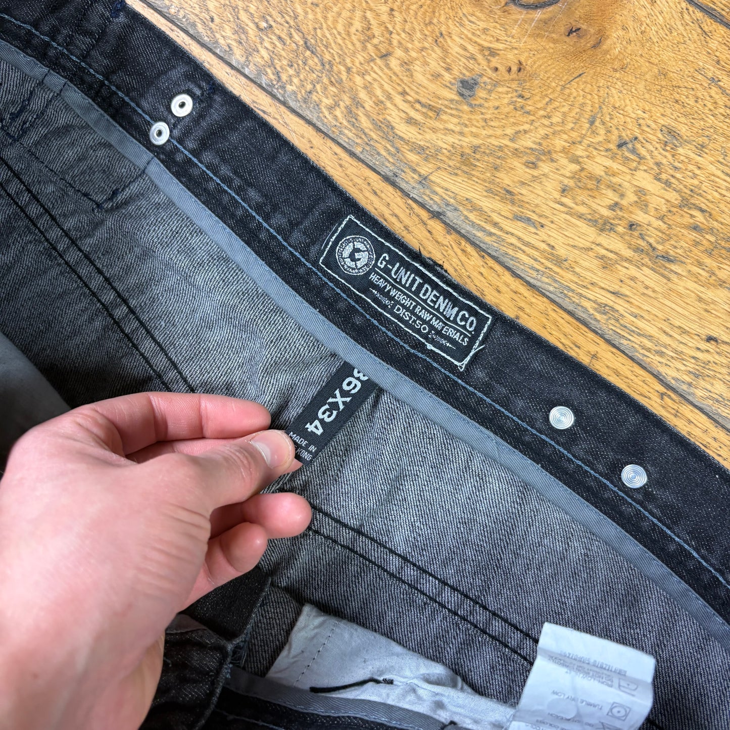 Vintage G Unit Black Buckle Back 50 Cent Y2K Hip Hop Baggy Jeans - 38