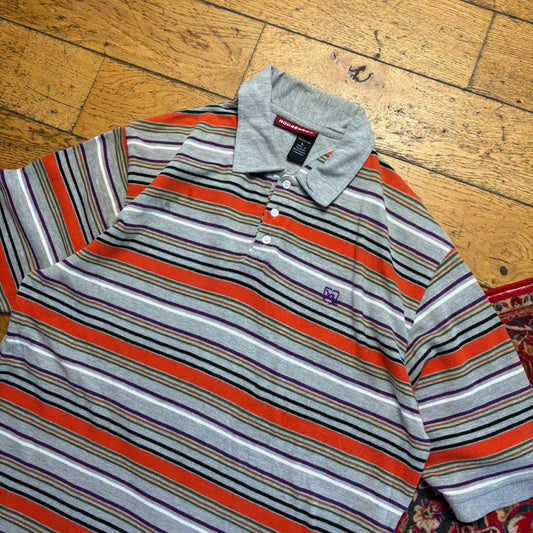 Vintage Rocawear Grey Orange Stripe Hip Hop Polo Shirt - L