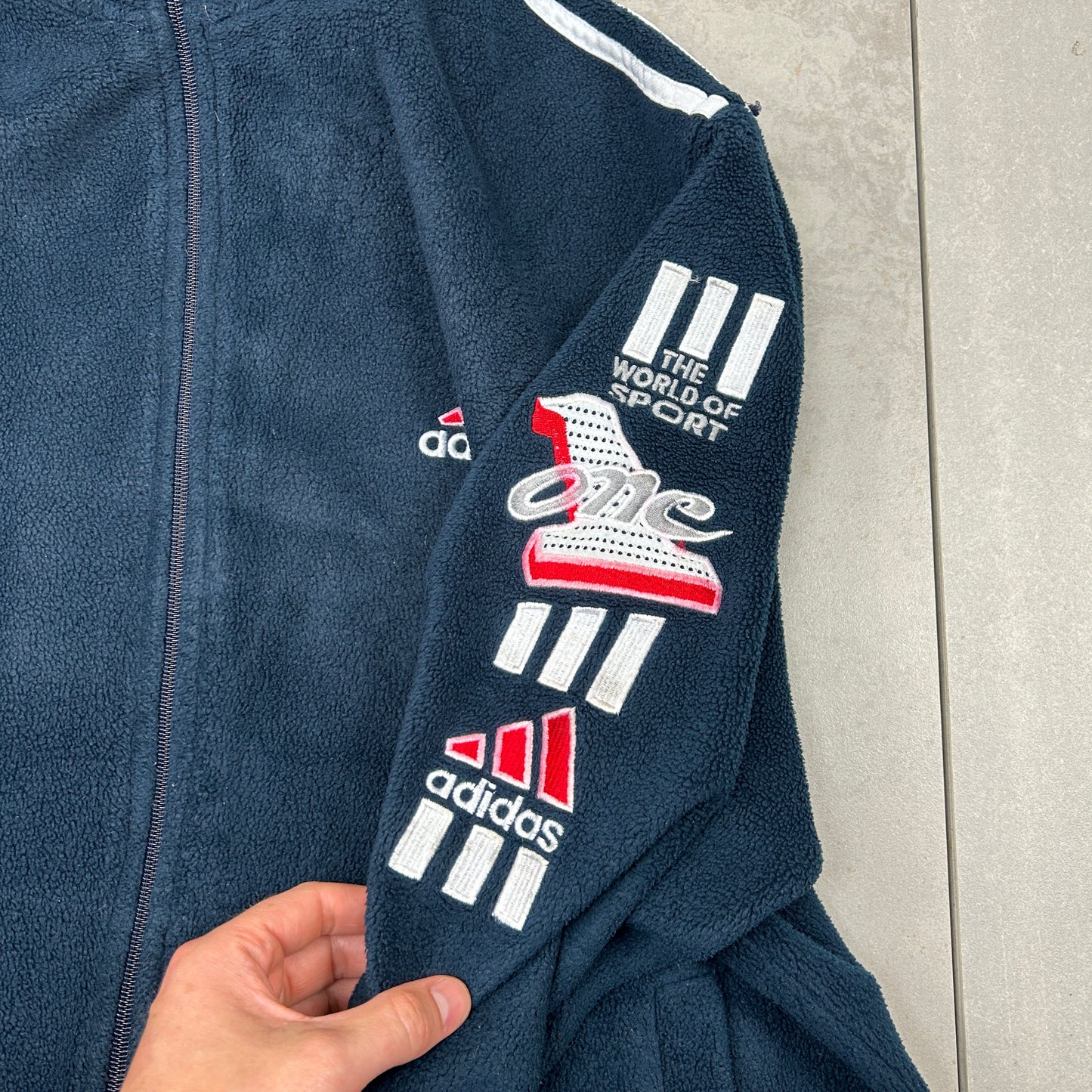 Vintage 90s Adidas Embroidered Fleece Navy Sweatshirt - L