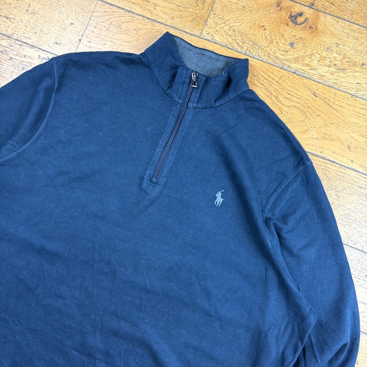 Vintage Ralph Lauren Navy Quarter Zip Embroidered Sweatshirt - XL