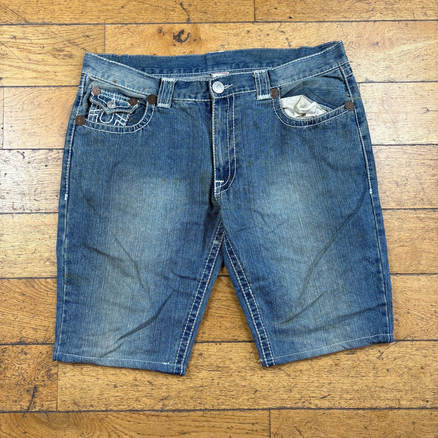 Vintage True Religion Blue Embroidered Y2K Shorts Jorts - 41