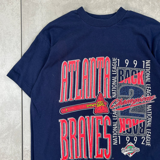 Vintage MLB 1992 World Series Rare Graphic Single Stitch Navy T-Shirt - S