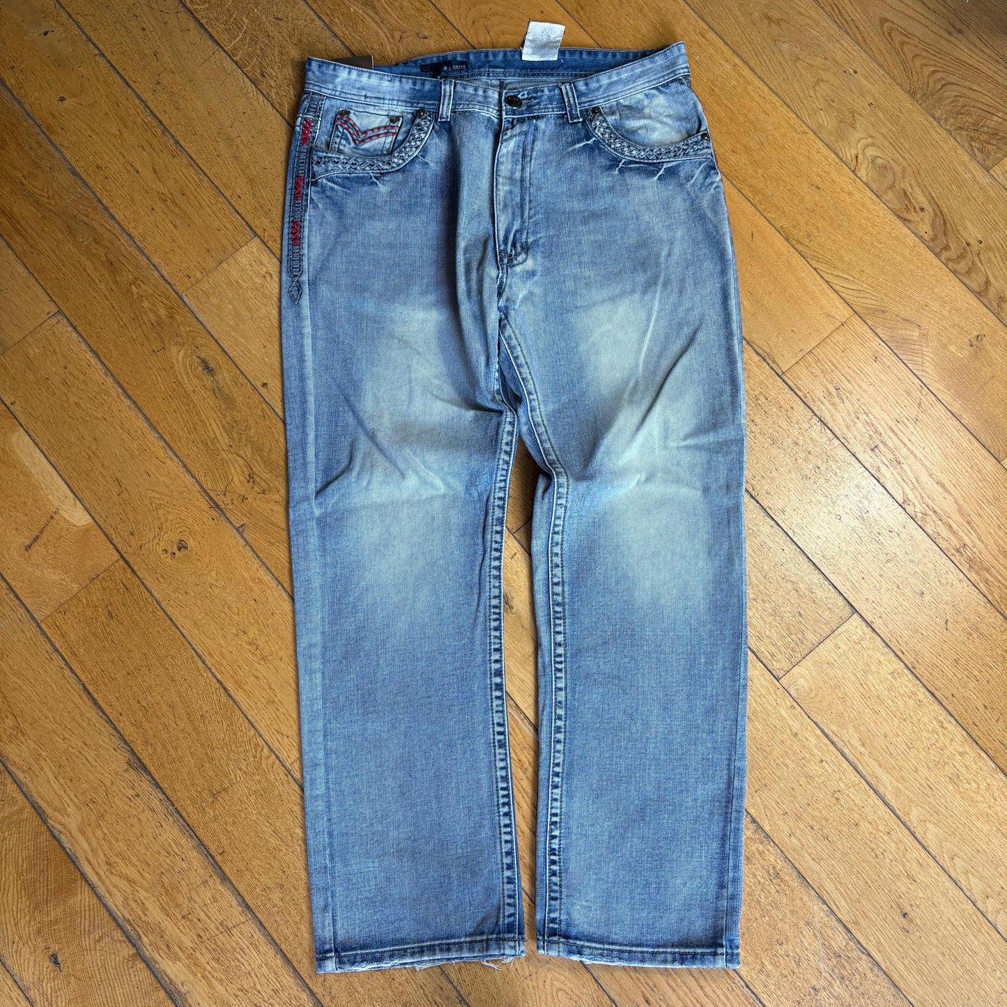 Vintage GS115 Embroidered Blue Hip Hop Baggy Jeans - 40