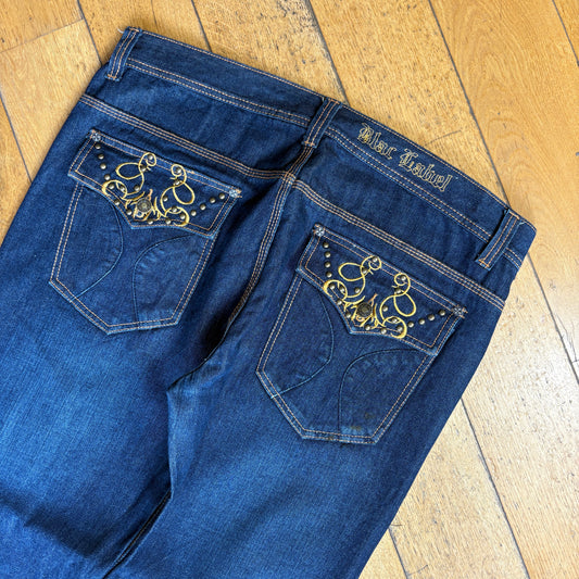Vintage Blac Label Blue Embroidered Baggy Hip Hop Jeans - 42