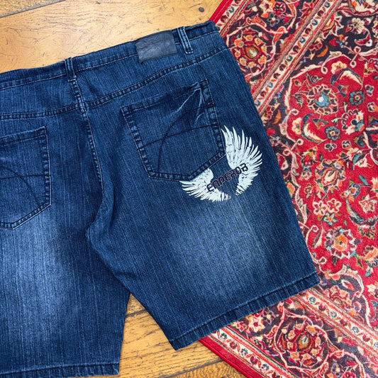Vintage Blue Emperor Y2K Embroidered Hip Hop Baggy Shorts Jorts - 46