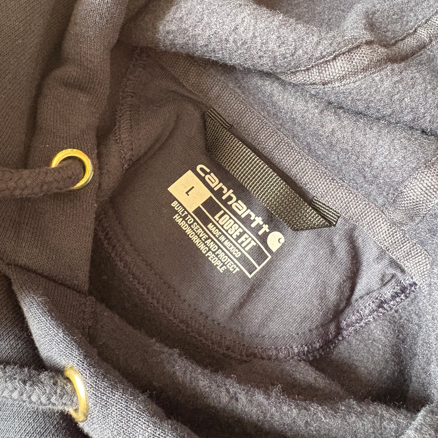 Vintage Carhartt Navy Hoodie Embroidered Sweatshirt - L