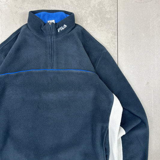 Vintage Fila Navy Fleece Embroidered Sweatshirt - XL