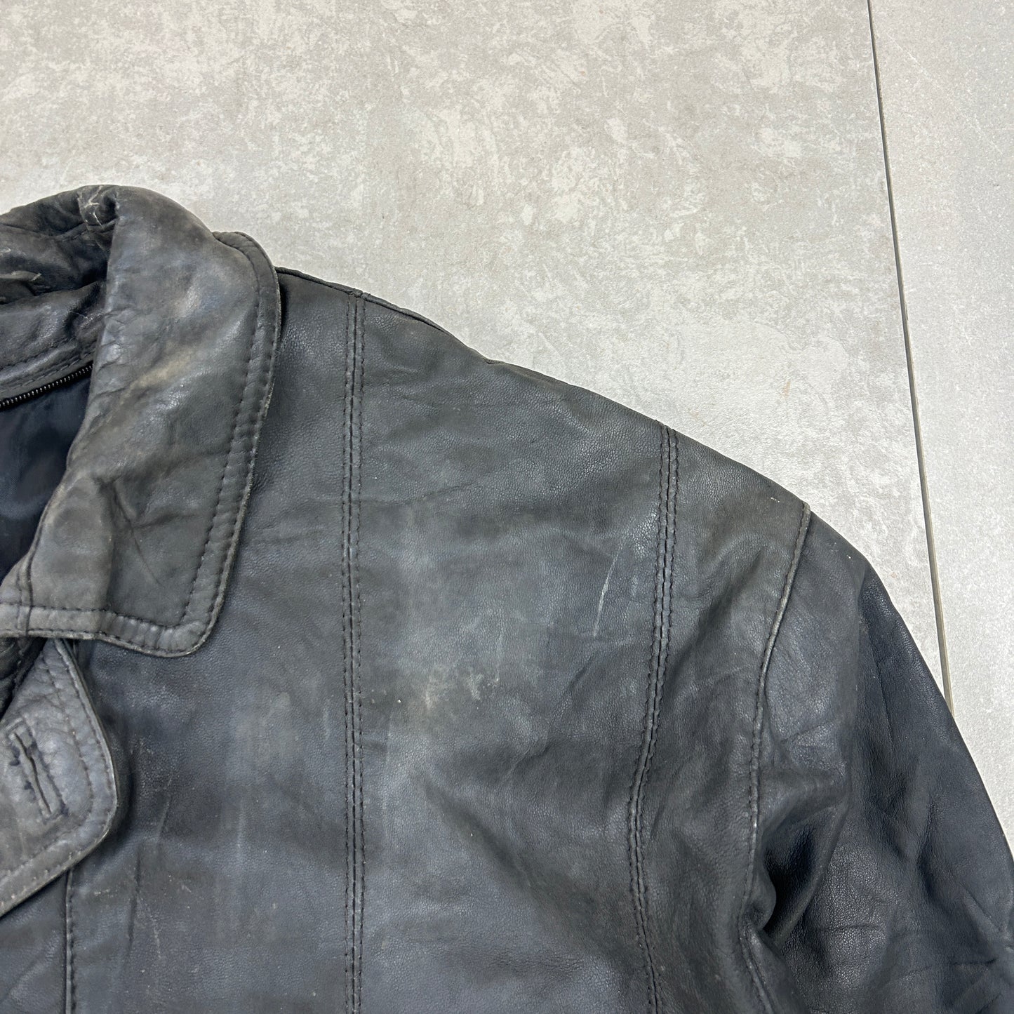 Vintage Aviator Pilot Flight Style Black Leather Bomber Jacket - L