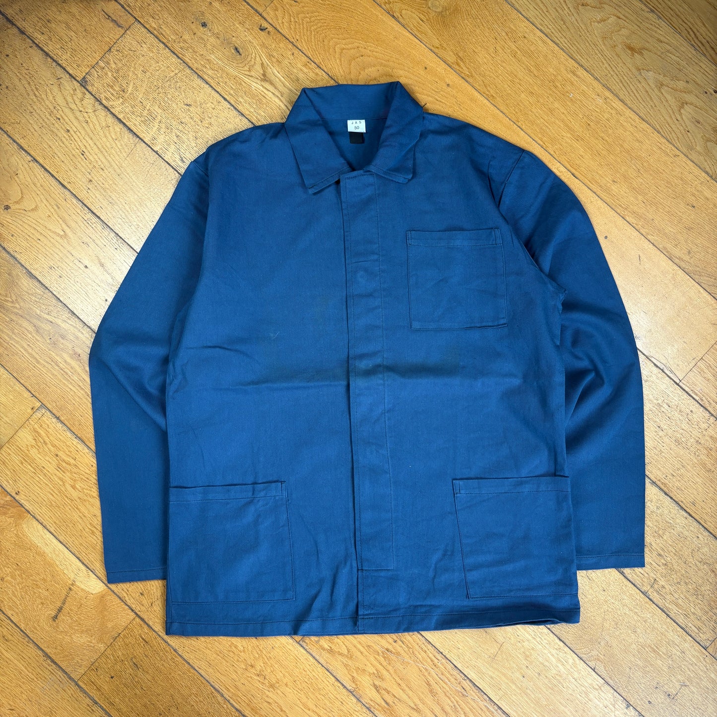 Vintage French Chore Workwear Jacket Blue Overcoat - M