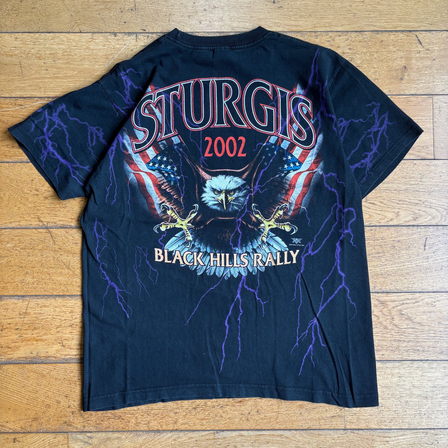 Vintage 2002 Motorbike Wolf Lightning Graphic Black T-Shirt - M