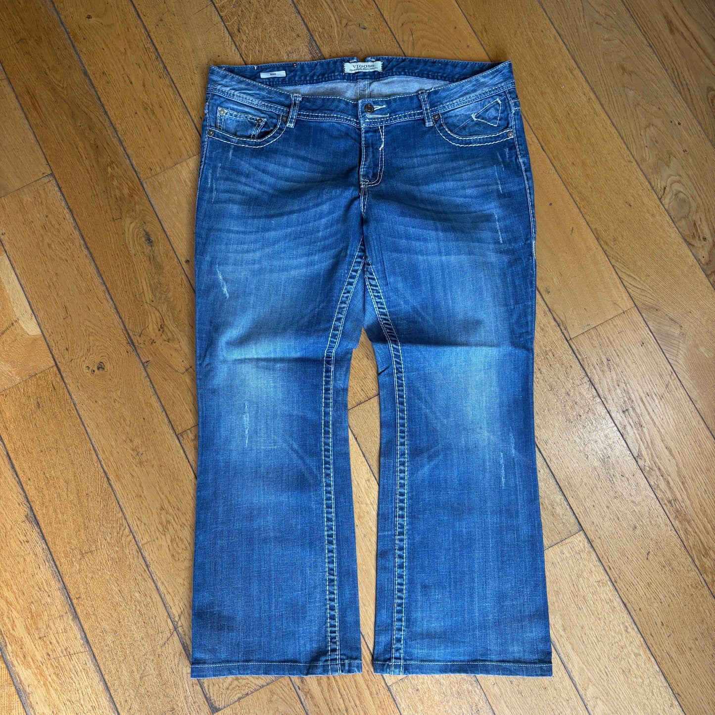 Vintage Vigoss Y2K Flared Bootcut Blue Embroidered Hip Hop Baggy Jeans - Size 20