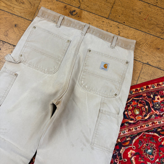 Vintage Carhartt Cream Double Knee Workwear Carpenter Baggy Trousers - 33