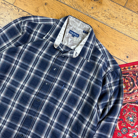 Vintage Nautica Blue Check Embroidered Shirt - XL