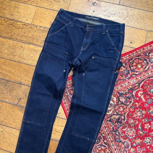 Vintage Navy Blue Slim Double Knee Workwear Jeans - 34L