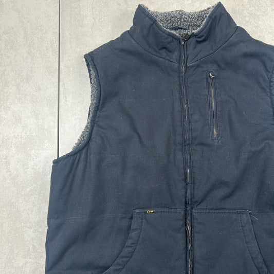 Vintage Lee Fleece Lined Workwear Black Gilet Vest - L