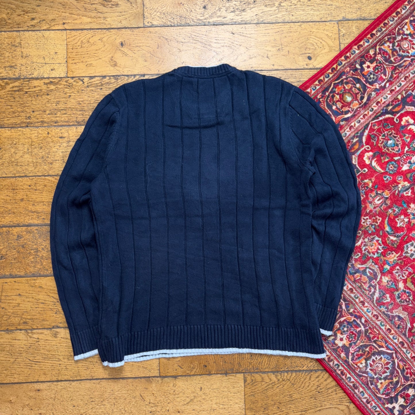 Vintage Nautica Navy Cable Embroidered Knit Jumper - M