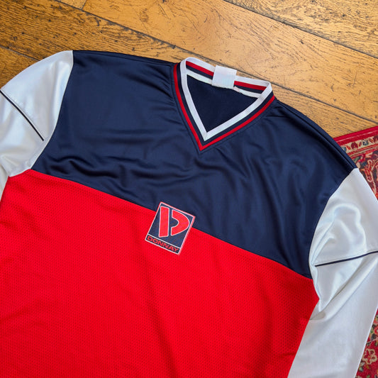 Vintage 90s Donnay Embroidered Long Sleeve Red Navy Grey Sports T-Shirt - XL