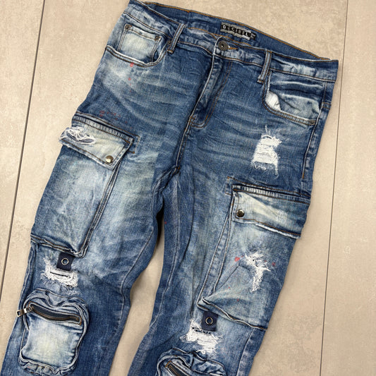Vintage Blue Hip Hop Cargo Jeans - 34