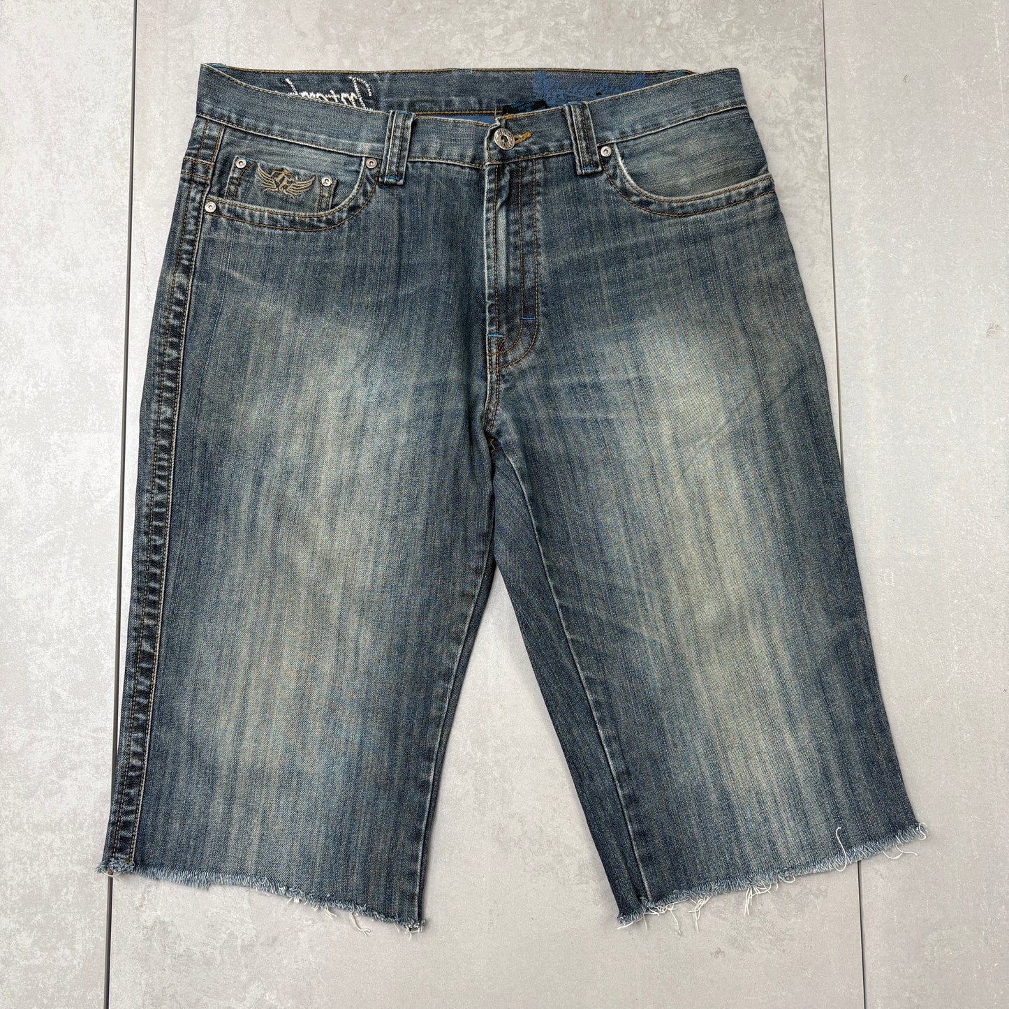 Vintage Embroidered Hip Hop Blue Baggy Shorts Jorts - 36