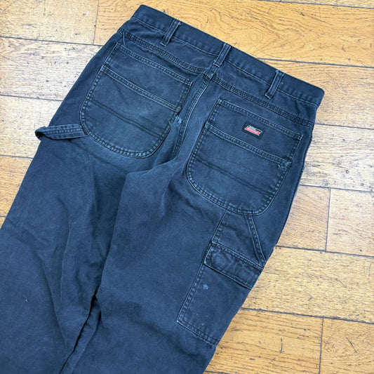 Vintage Dickies Black Double Knee Workwear Carpenter Baggy Trousers - 34