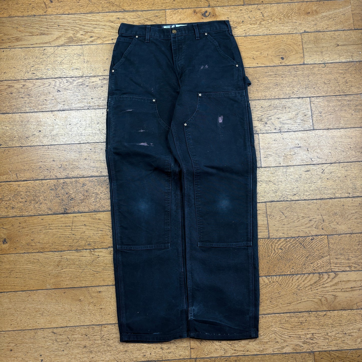 Vintage Carhartt Black Double Knee Workwear Carpenter Baggy Trousers - 32