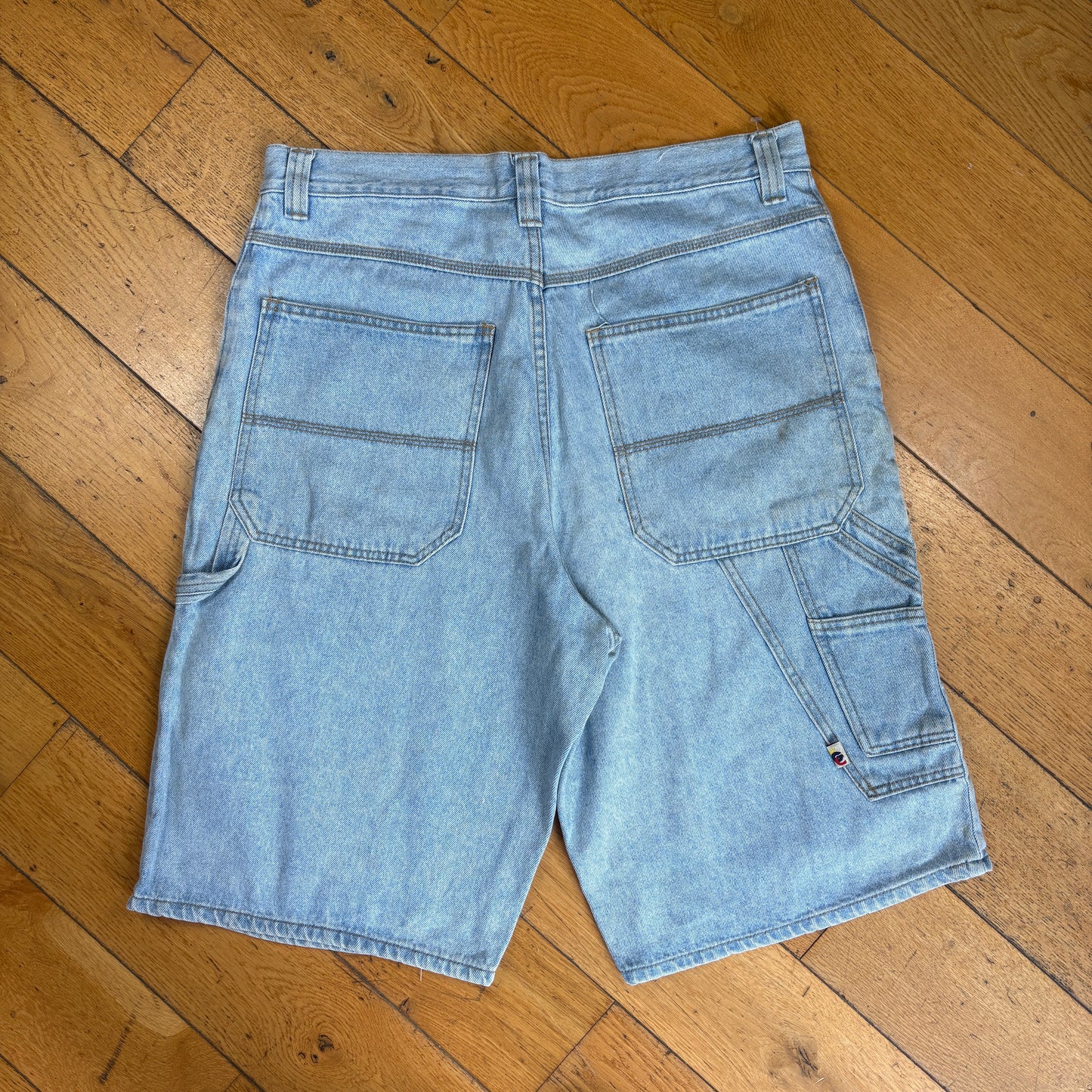 Vintage Bugle Boy Hip Hop Baggy Blue Carpenter Shorts Jorts - 36