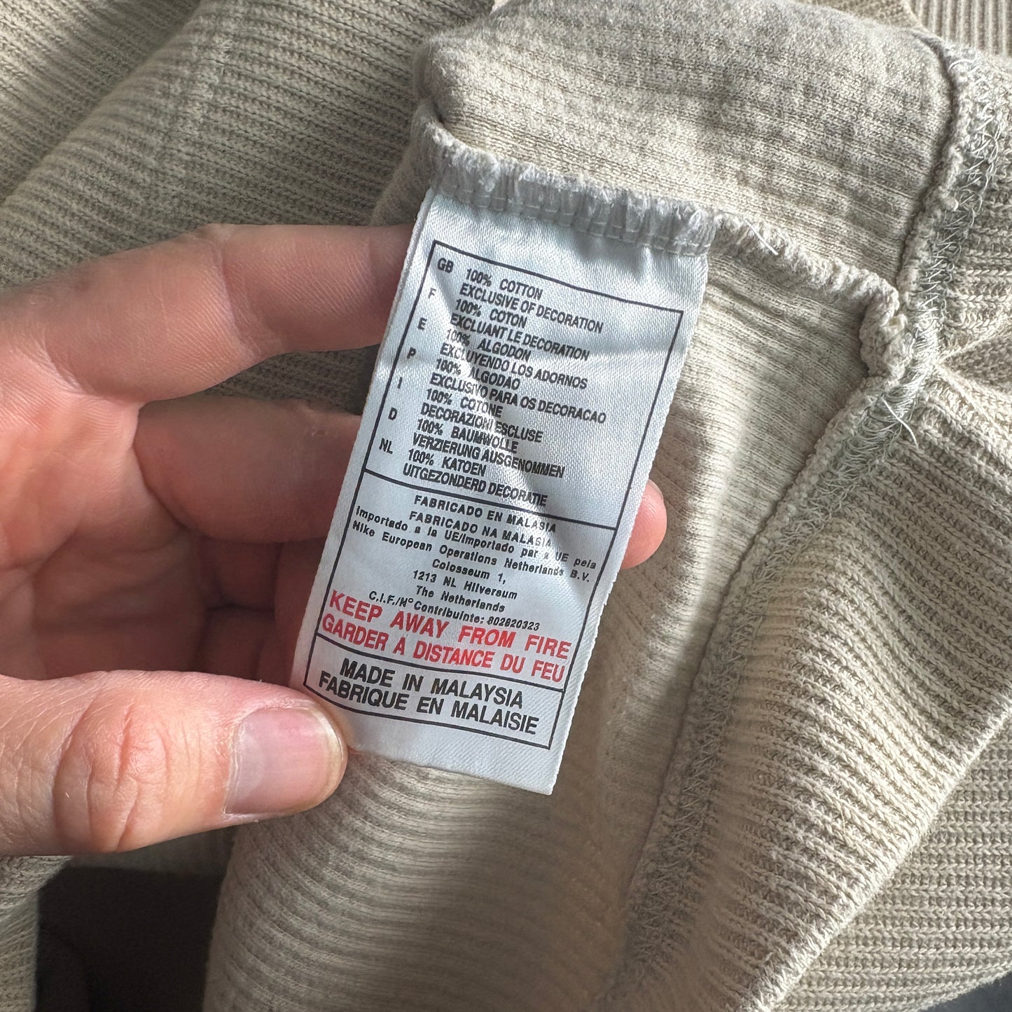 Vintage Nike Y2K 00s Cream Ribbed Swoosh Embroidered Sweatshirt - M