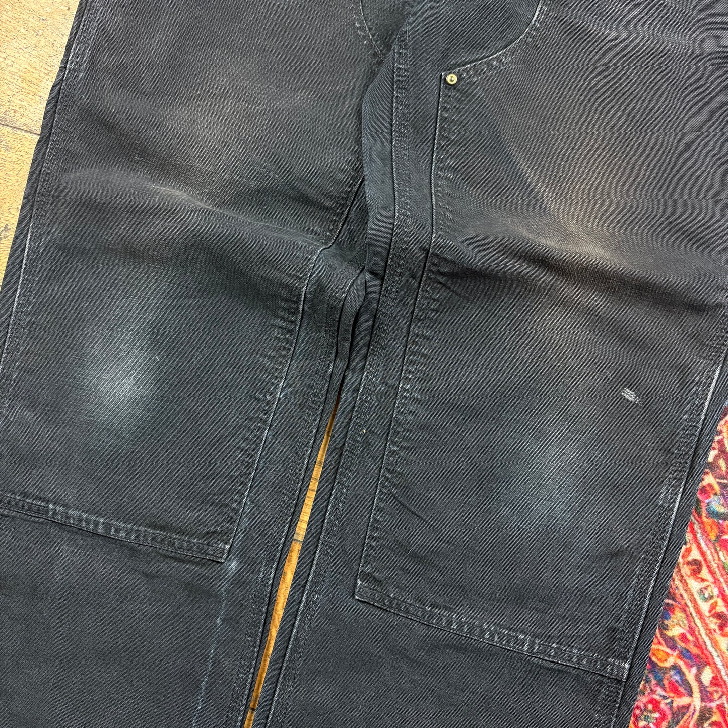 Vintage Carhartt Black Double Knee Workwear Carpenter Baggy Trousers - 36