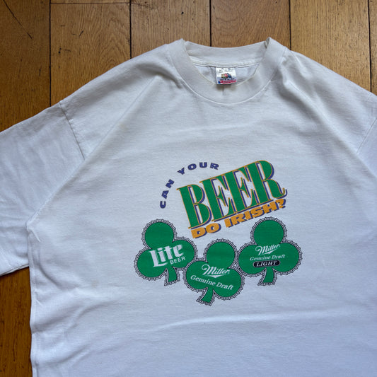 Vintage 90s Beer Irish Single Stitch White Graphic T-Shirt - L