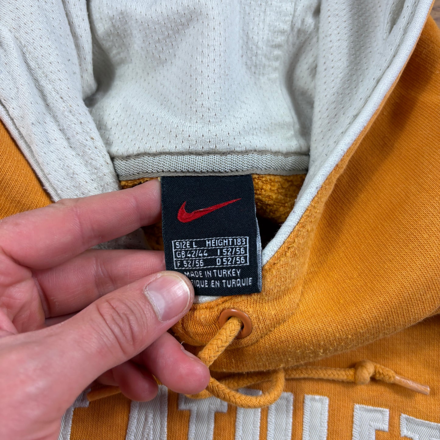 Vintage Nike Athletics Orange Yellow Embroidered Hoodie Sweatshirt - L