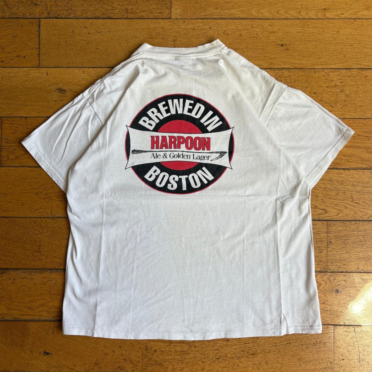 Vintage 90s Harpoon Beer Single Stitch White Graphic T-Shirt - L/XL