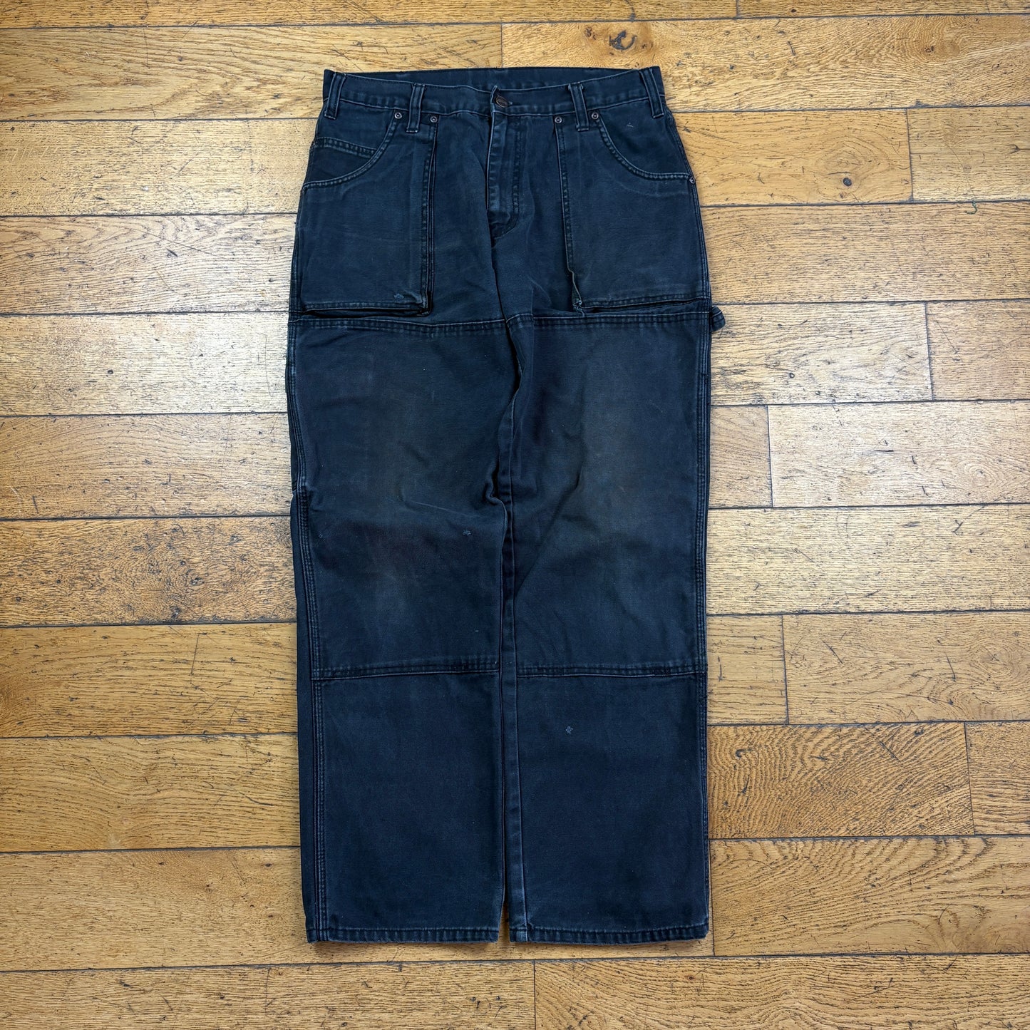 Vintage Dickies Black Double Knee Workwear Carpenter Baggy Trousers - 34