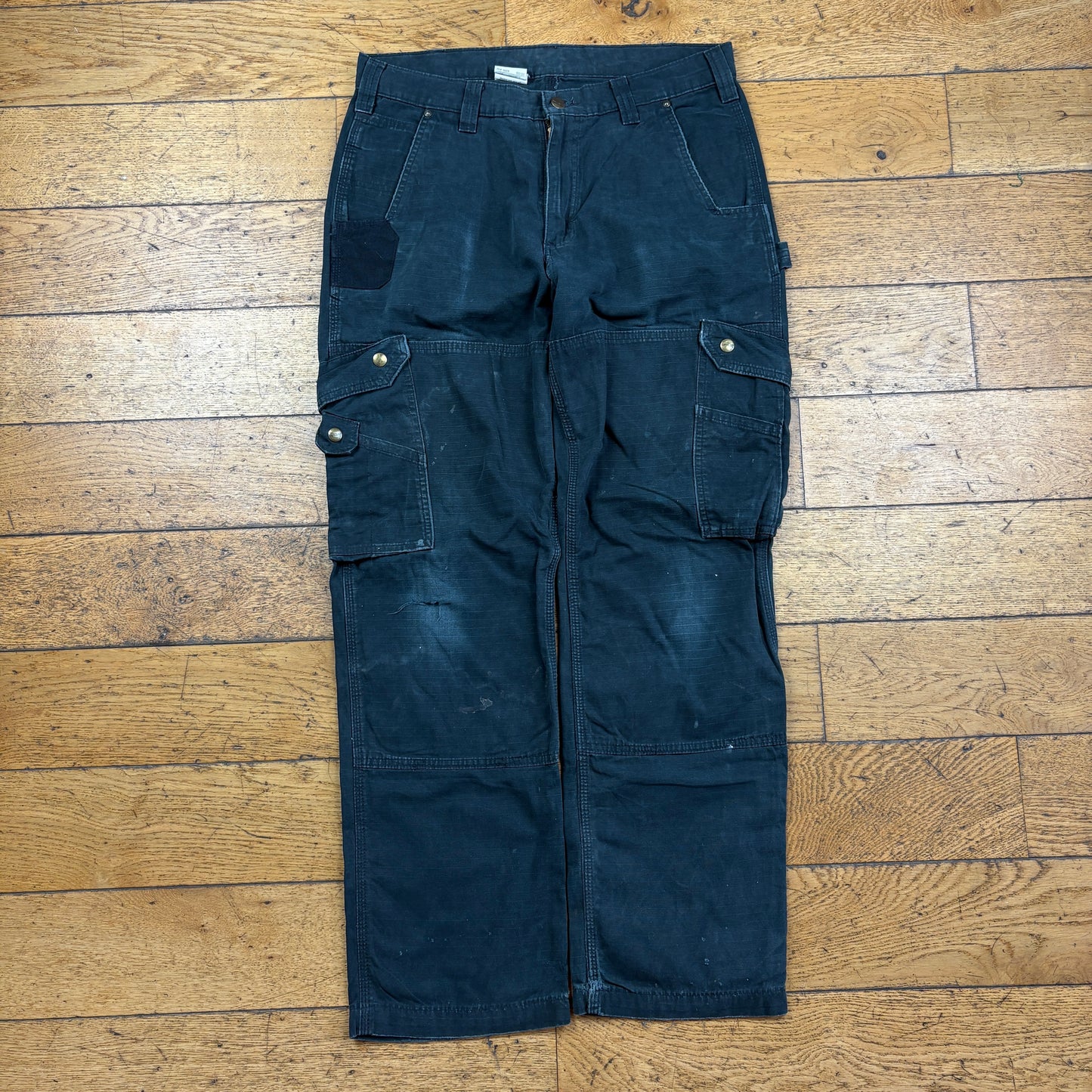 Vintage Carhartt Black Double Knee Cargo Workwear Carpenter Baggy Trousers - 34