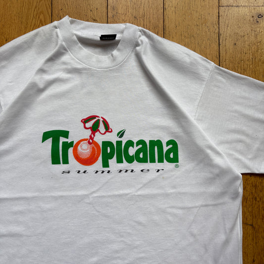 Vintage 90s Tropicana Single Stitch White Graphic T-Shirt - XXL