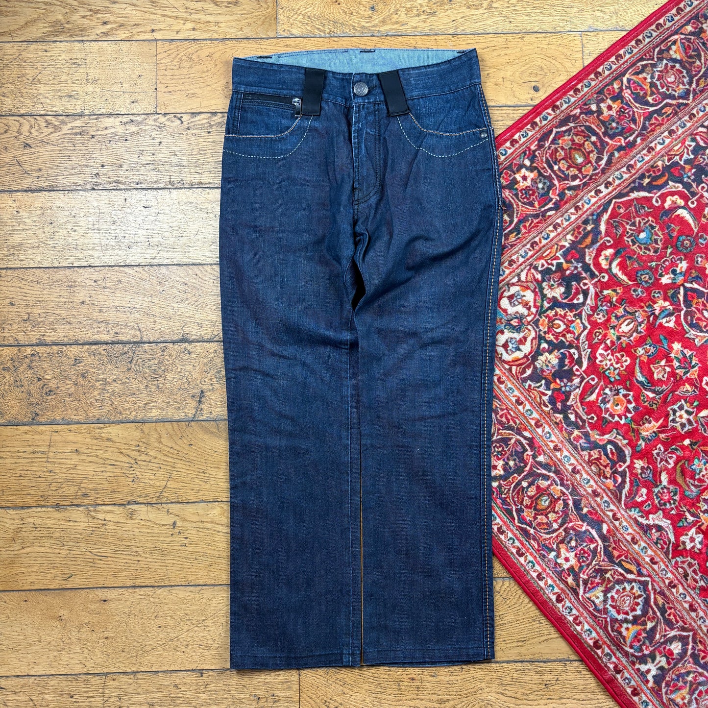 Vintage Blue Embroidered Hip Hop Straight Jeans - 32