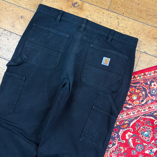 Vintage Carhartt Black Double Knee Workwear Carpenter Baggy Trousers - 36