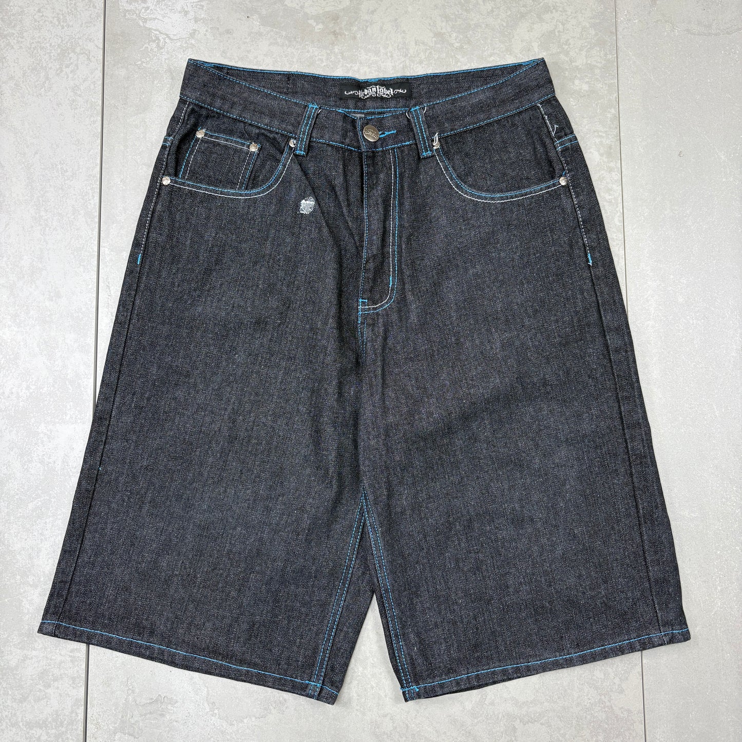 Vintage Embroidered Hip Hop Black Baggy Shorts Jorts - 34